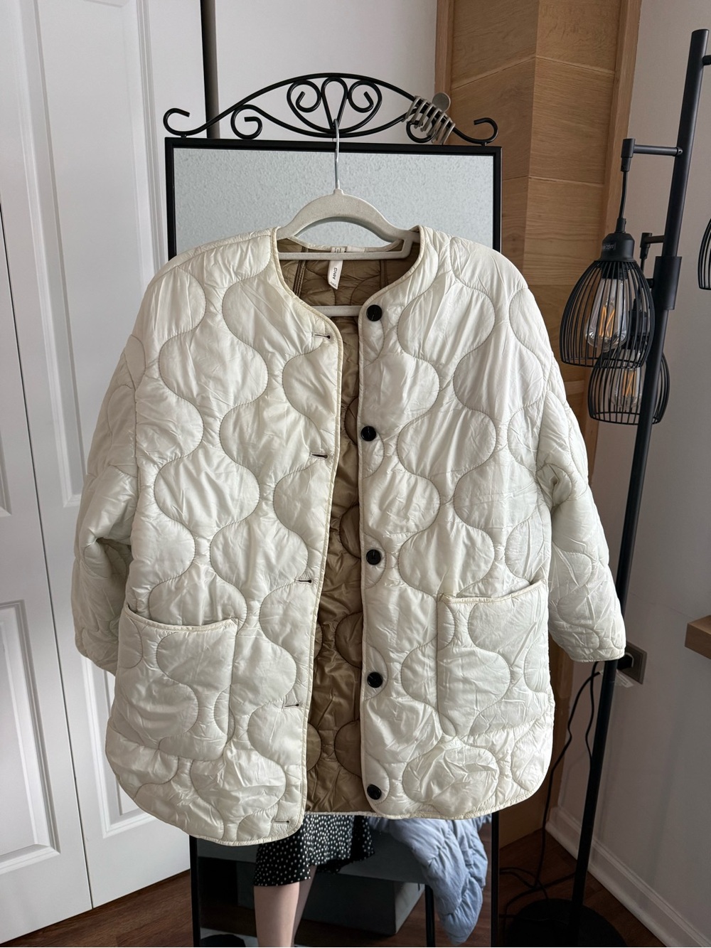 Mango Quilted Jacket in Cream with Beige Lining - Picture 2 of 7